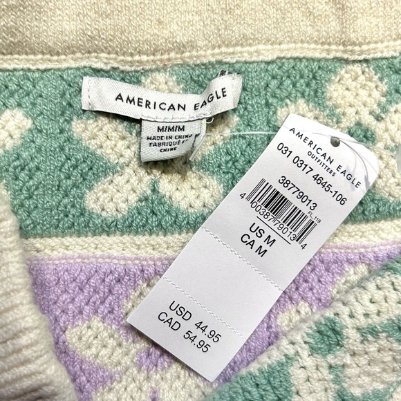 SALE‼️American Eagle Floral Sweater Mini Skirt Sz M Fall Stretch Knit Skirt - Picture 8 of 8